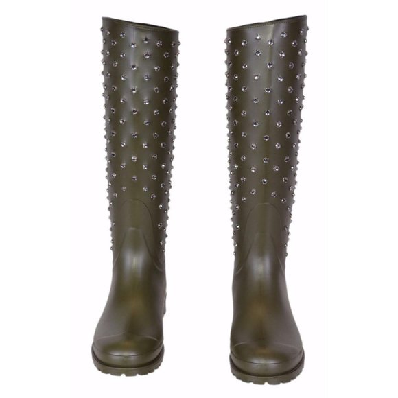YSL Saint Laurent Crystal Studs Rubber Rain Boot - Picture 4 of 9
